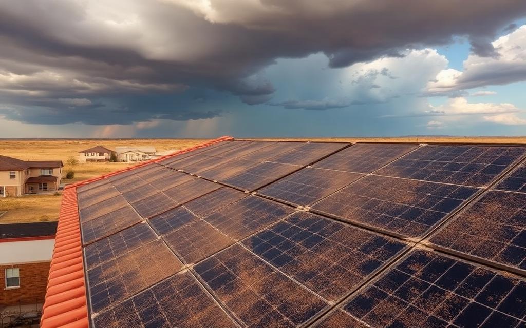 Durable solar panels on a Lubbock rooftop under West Texas storm conditions